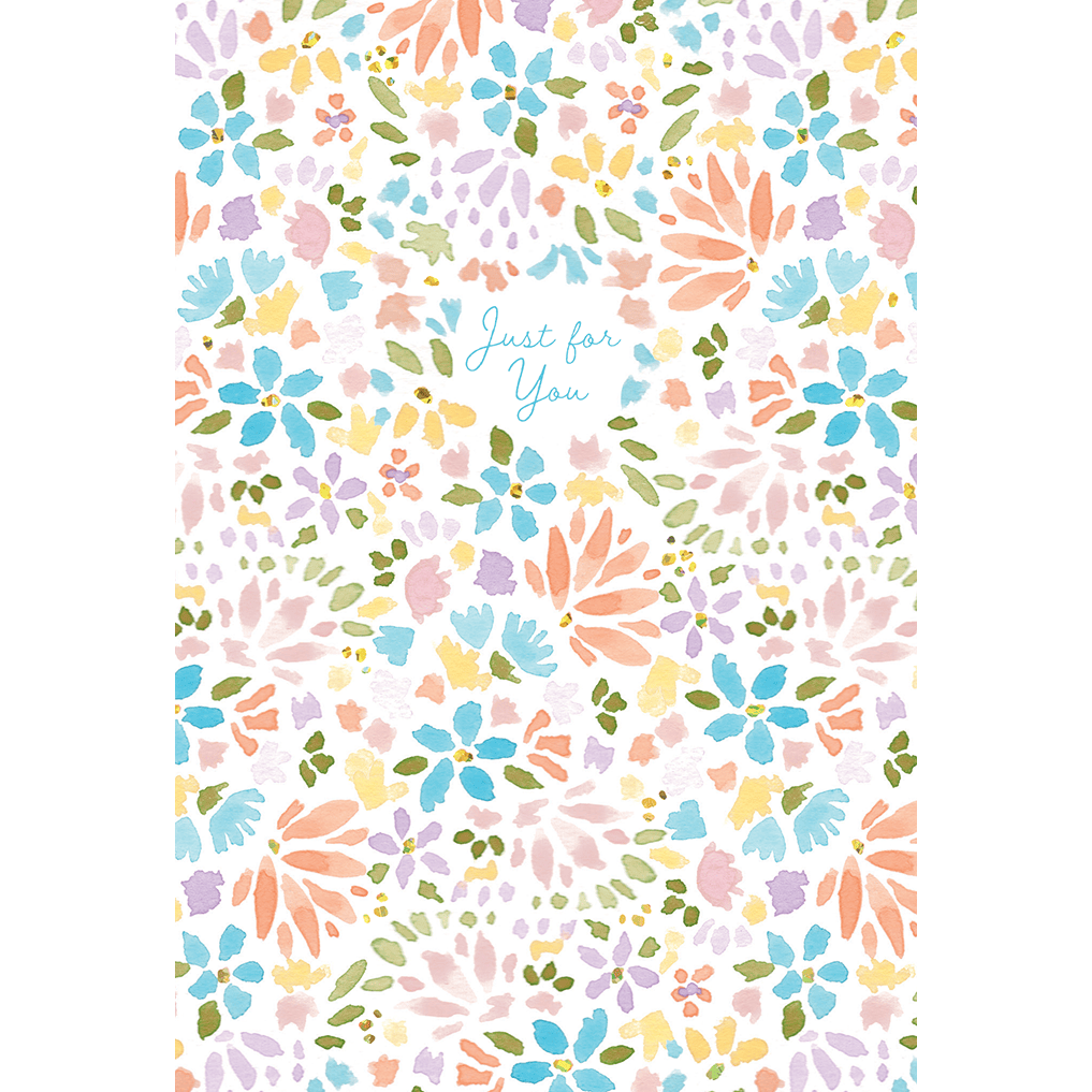 Floral "Just for You" blank note card by Cardmore, featuring colorful flower design, ideal for everyday greeting or note cards.